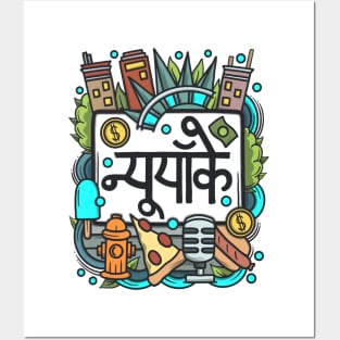 New York City Hindi Doodle Posters and Art